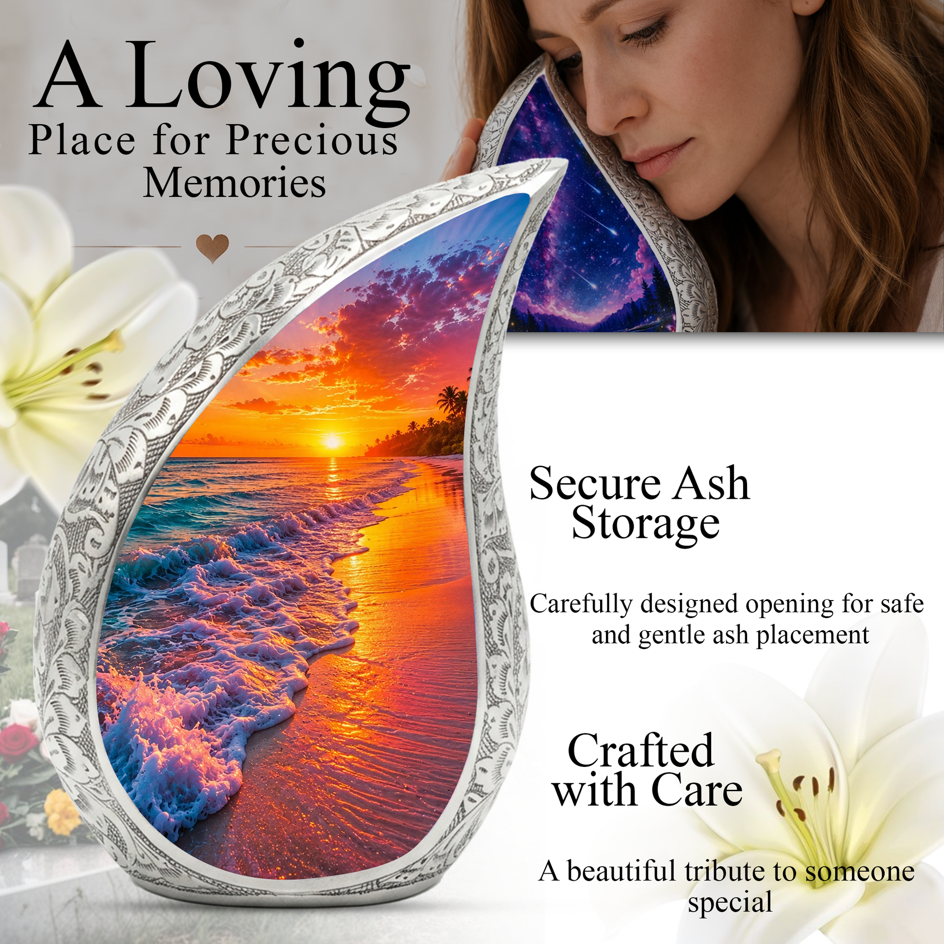 Beach Sunset Urn for Human Ashes | Ocean Sunset Beach Cremation Urn