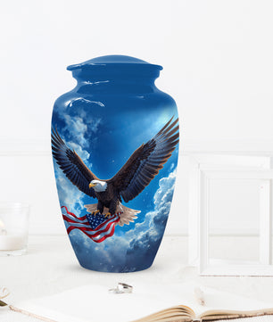 Patriotic Eagle Urn for Human Ashes | Flying Bald Eagle Adult Cremation Urn