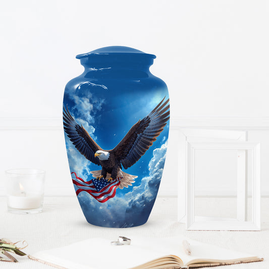 Patriotic Eagle Urn for Human Ashes | Flying Bald Eagle Adult Cremation Urn