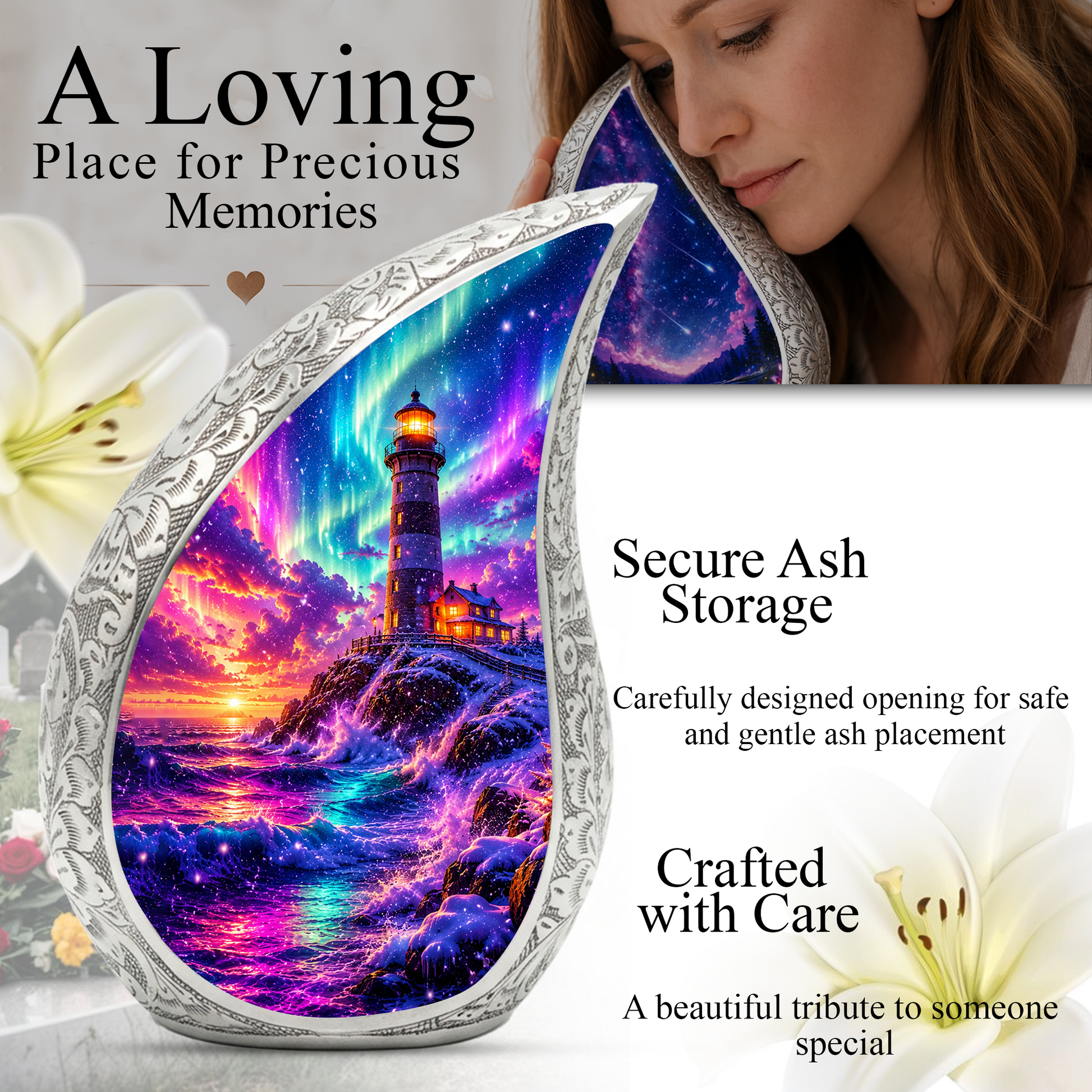 Ocean Wave Cremation Urn for Adult Ashes | Beautiful Ocean Theme Urn for Mom, Women & Human Ashes