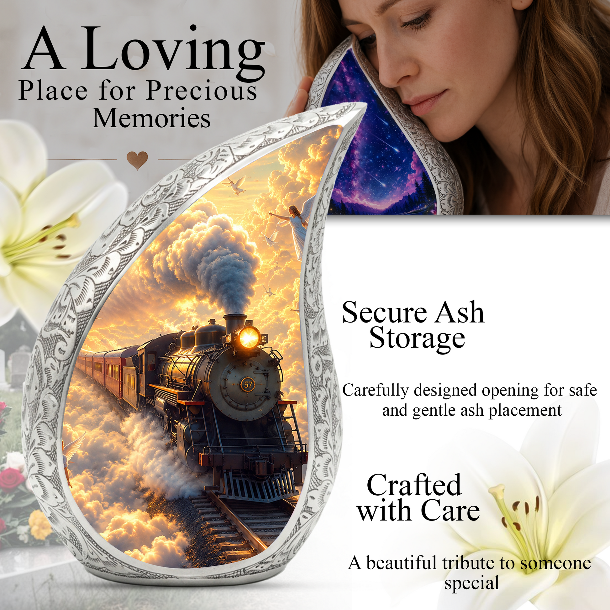Steam Train Urn for Adult Ashes | Adult Cremation Urn | Memorial Urn for Human Ashes