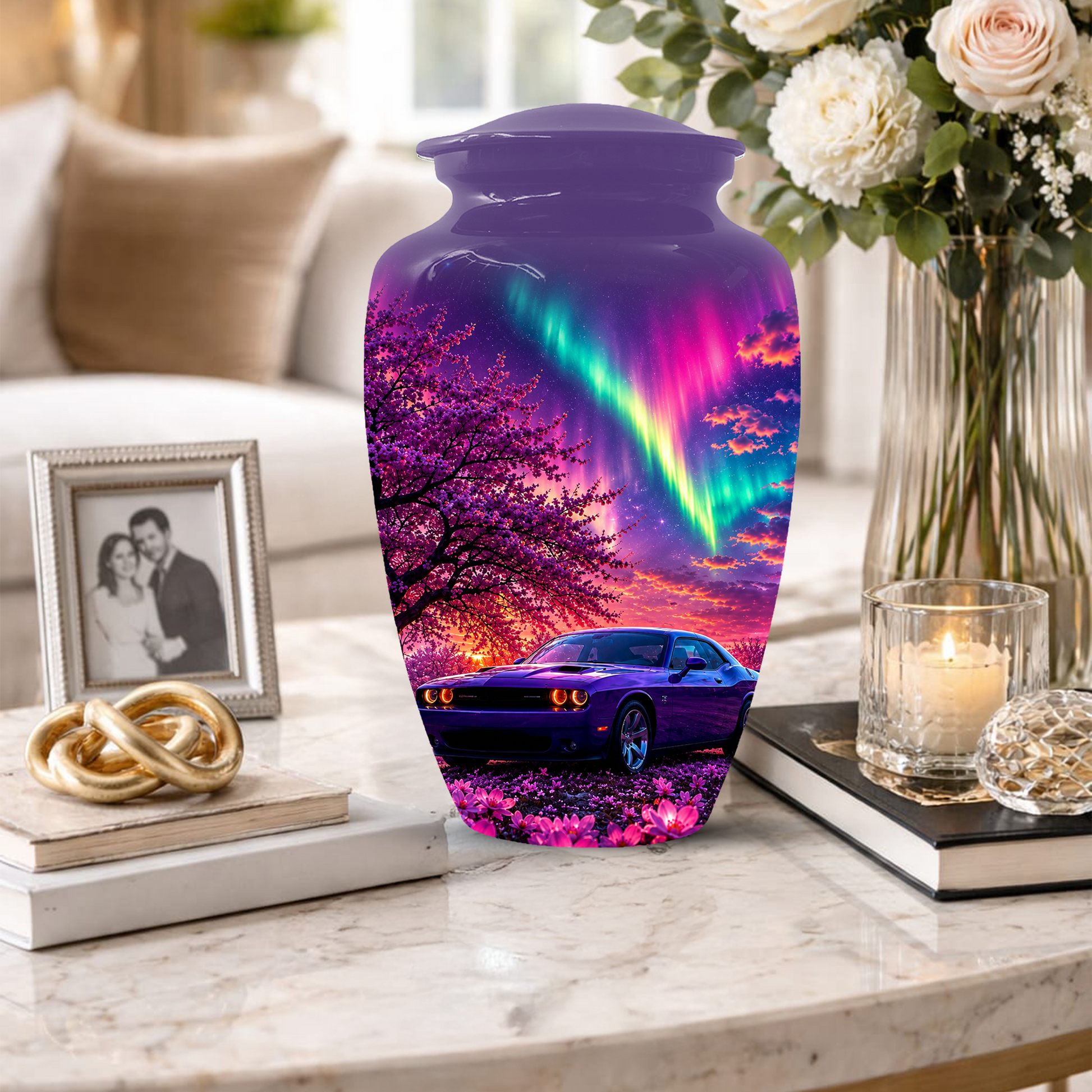 Muscle Car Urn for Human Ashes, Aurora Borealis Cremation Keepsake Urnsfor Dad