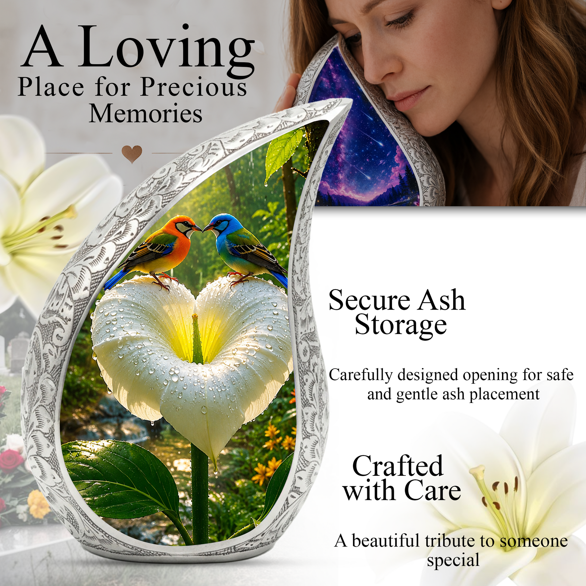 Bird Love Adult Urn for Human Ashes – Elegant Adult Cremation Urn