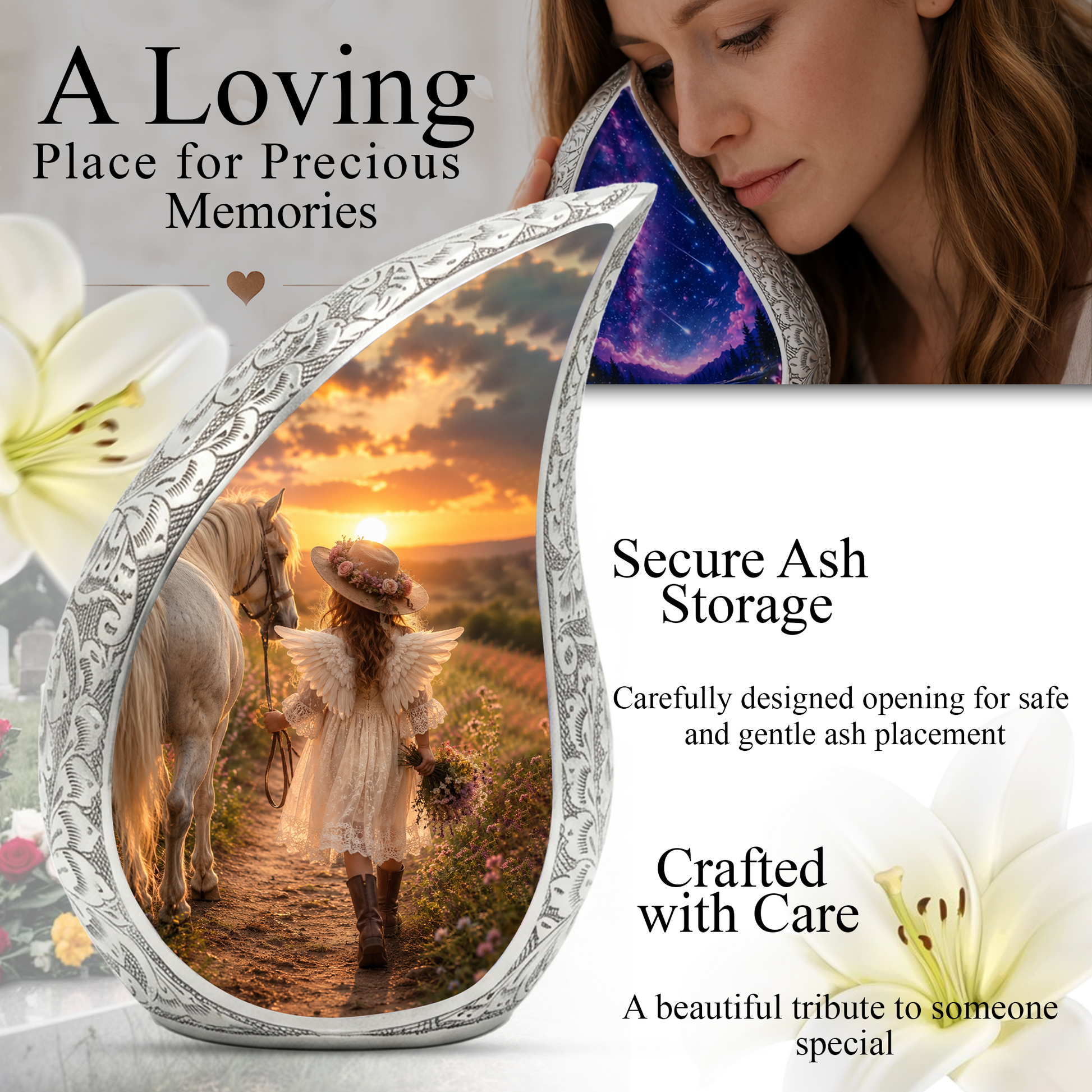 Angel Horse Memorial Urn for Ashes, Mom Cremation Urn,Adult Funeral Urn for Human Ash