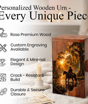 Personalised Urns for Dad,Cowboy Memorial Urn, Funeral Urn Wood