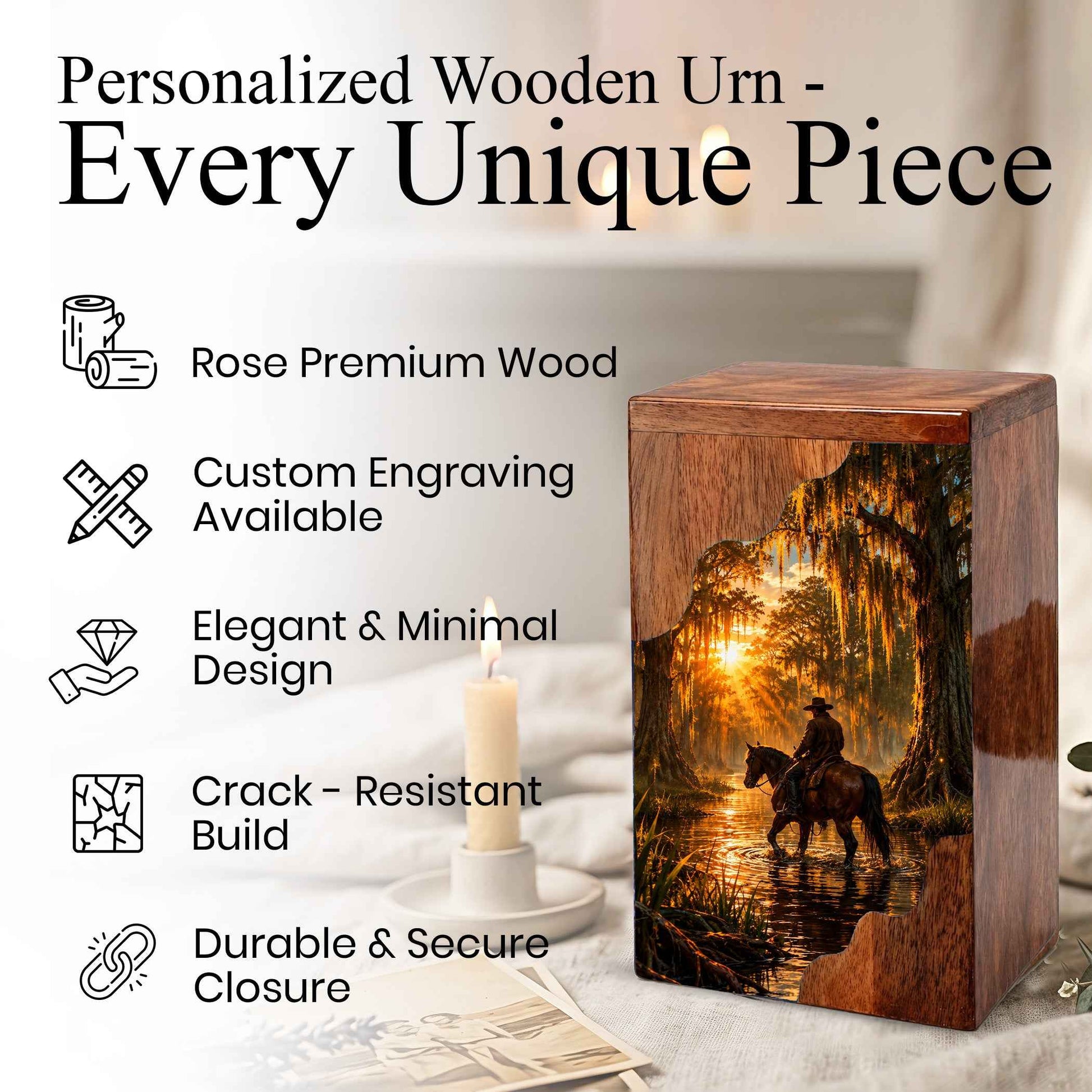 Personalised Urns for Dad,Cowboy Memorial Urn, Funeral Urn Wood