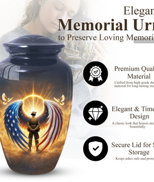 Military Veteran Cremation Urn for Dad, US Army Large Urn for Human Ashes