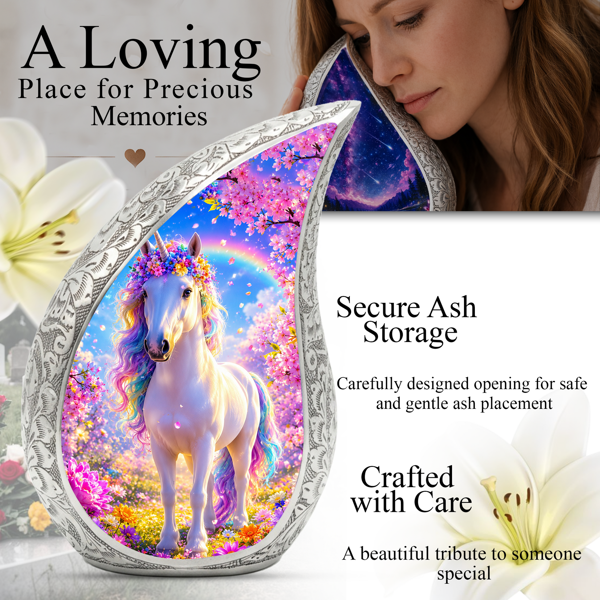 Ocean Unicorn Urn for Mom, Fantasy Cremation Keepsake Urn for Women