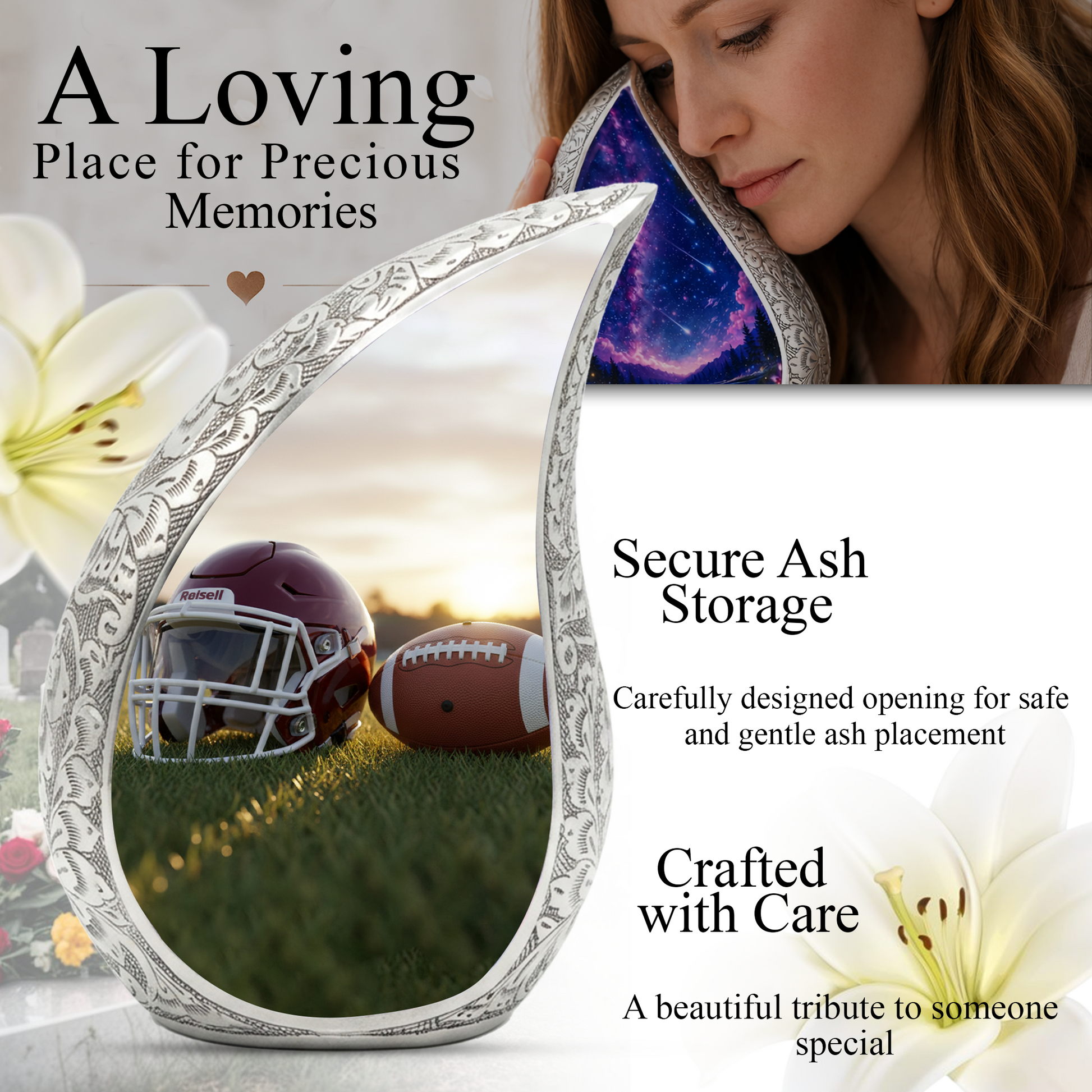 Football Urn for Dad | Adult Cremation Urn | Personalized Memorial Urn for Father, Men & Loved Ones