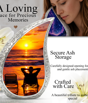 Beach Sunset Urn for Human Ashes | Wooden Ocean Sunset Cremation Urn | Beach Memorial Urn