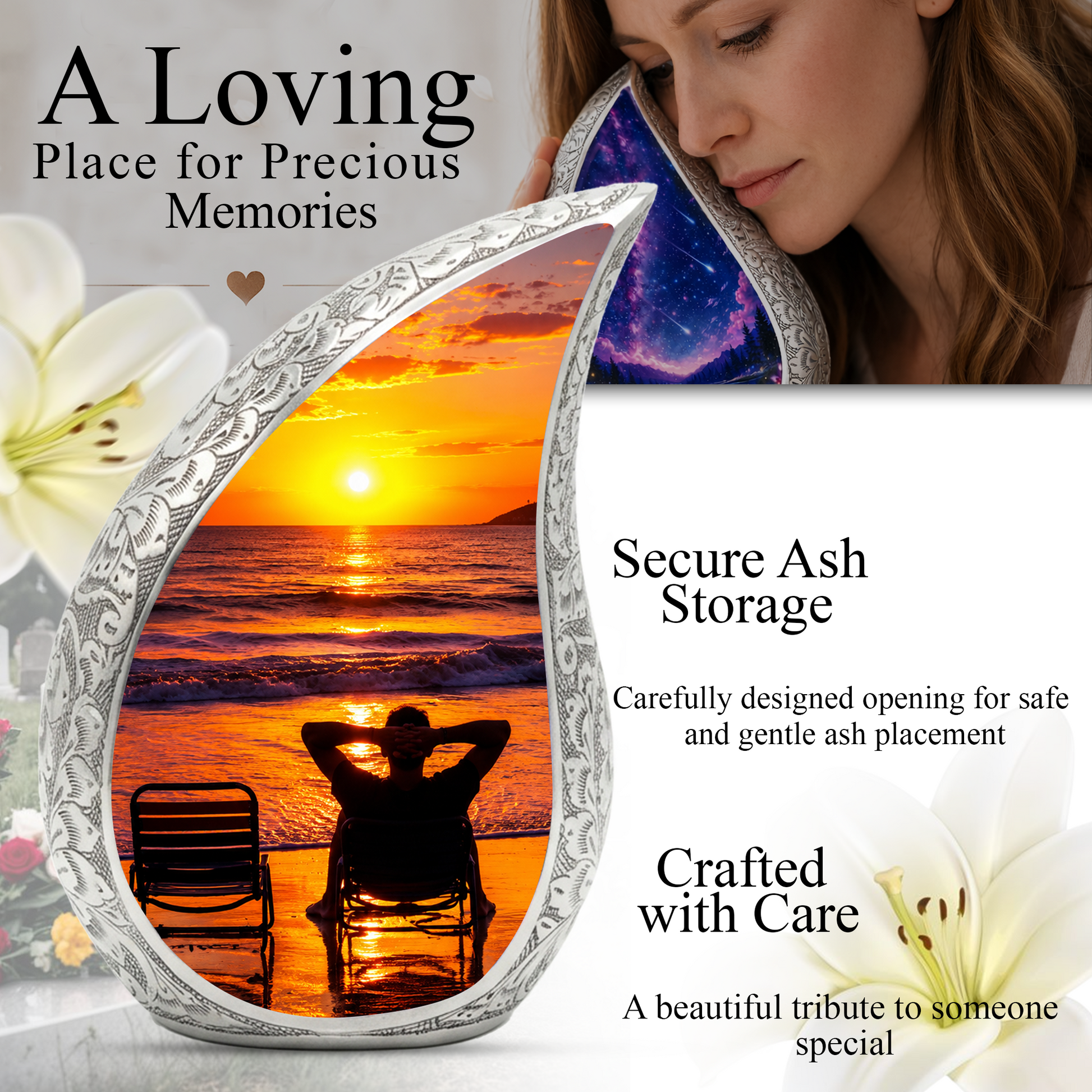 Beach Sunset Urn for Human Ashes | Wooden Ocean Sunset Cremation Urn | Beach Memorial Urn