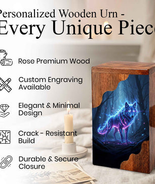 Wooden Cremation Urn – Spirit Wolf Memorial Urn | Custom Wooden Memorial Urn for Dad