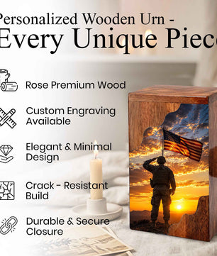 Military Wooden Cremation Urn for Human Ashes