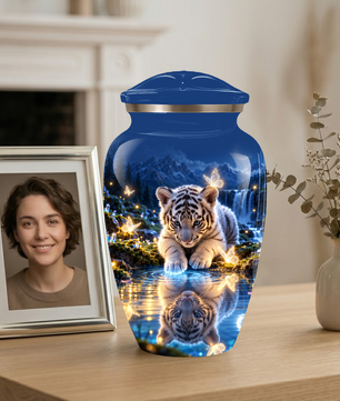 Personalized Adult Cremation Urn for Ashes, White Tiger Cub Memorial Urn, Custom Animal Urn