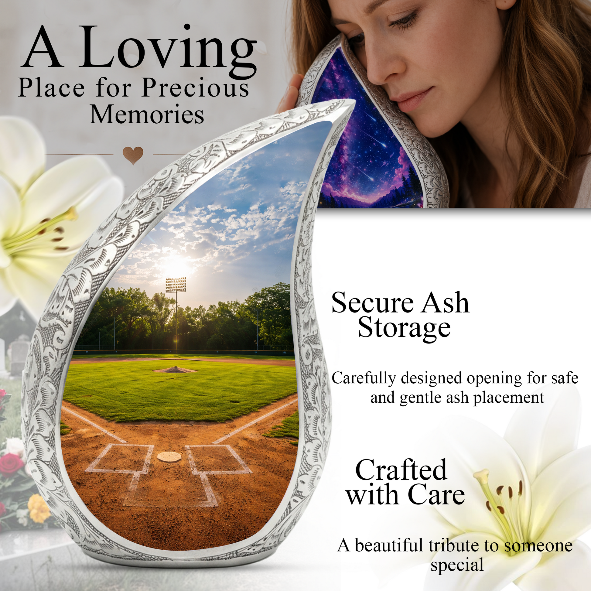 Baseball Field Urn for Dad, Adult Cremation Urn for Human Ashes