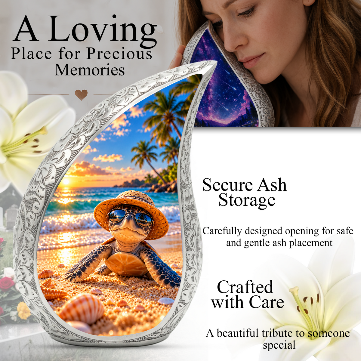 Turtle Cremation Urn for Ashes, Sea Turtle Memorial Urn, Beach Adult Urn