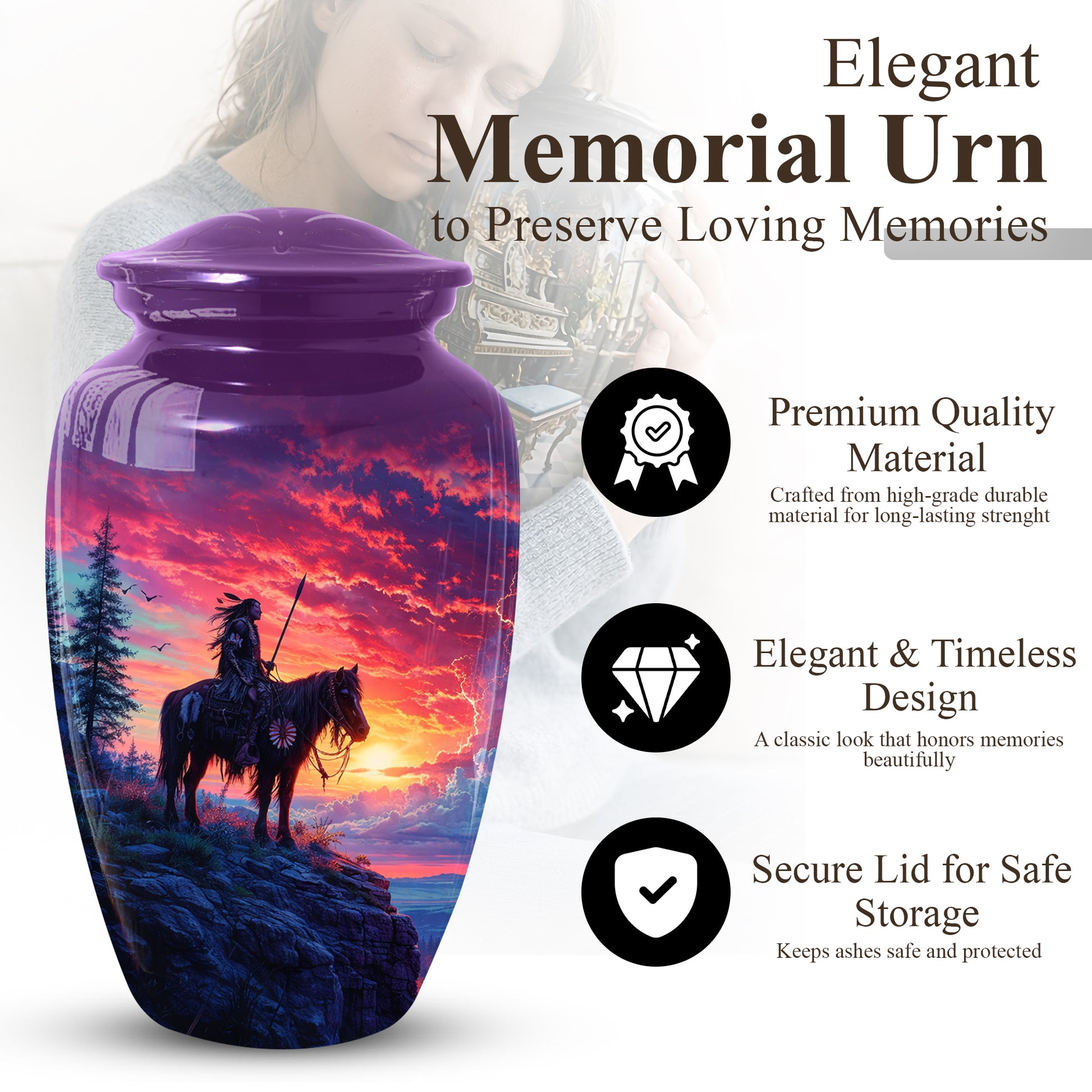 Native American Horse Urns for Dad, Adult Cremation Large  Urn For Ashes