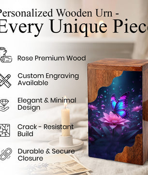 Butterfly Cremation Urn – Custom Wooden Memorial Urn Box for Ashes