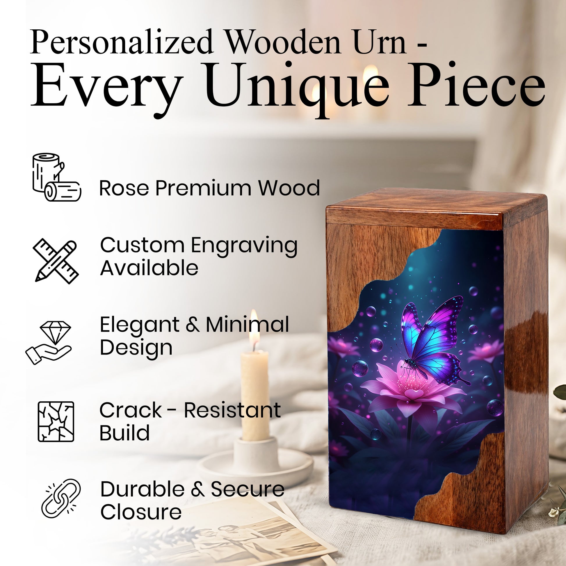 Butterfly Cremation Urn – Custom Wooden Memorial Urn Box for Ashes