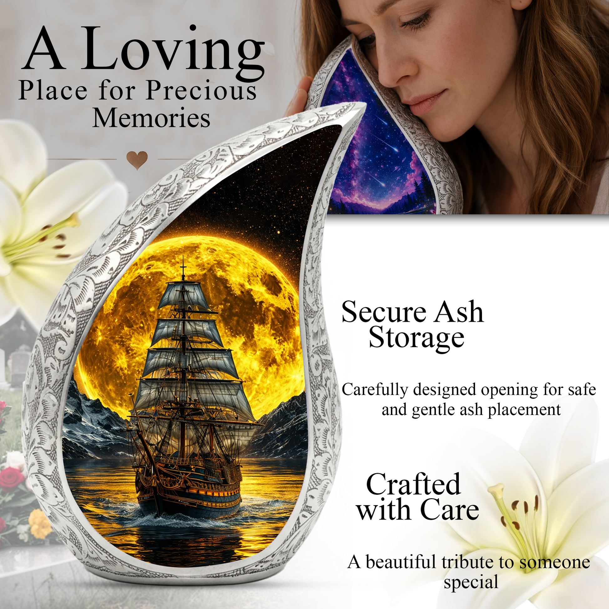 Pirate Ship Ocean Adult Urn for Human Ashes – Premium Ocean Wave Cremation Urn