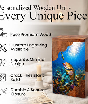 Fishing Urn for Dad | Handmade Wooden Cremation Urn for Human Ashes