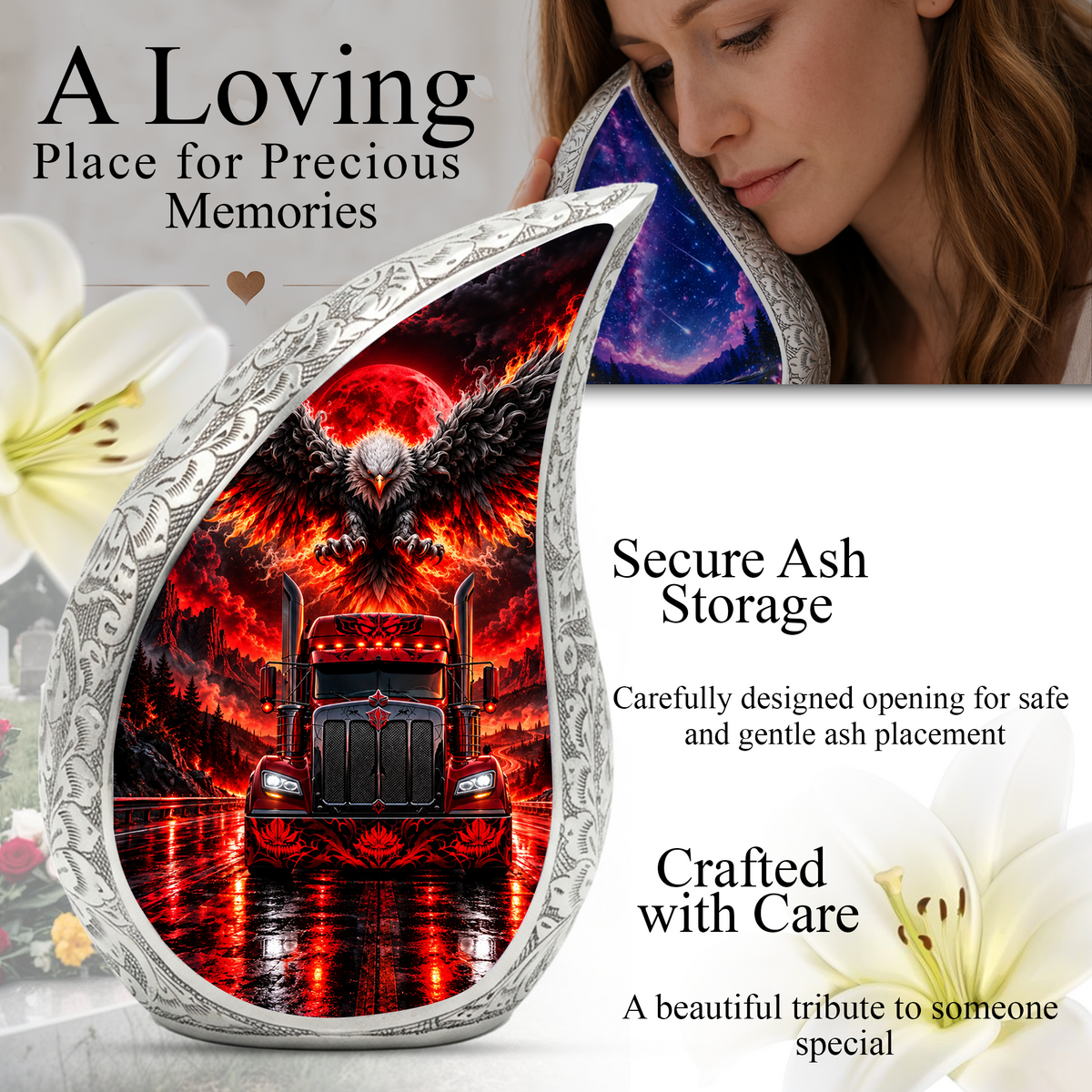 Semi Truck Cremation Urn for Ashes, Truck Driver Memorial Urn, Personalized Trucker Urn, Eagle Cremation Urn