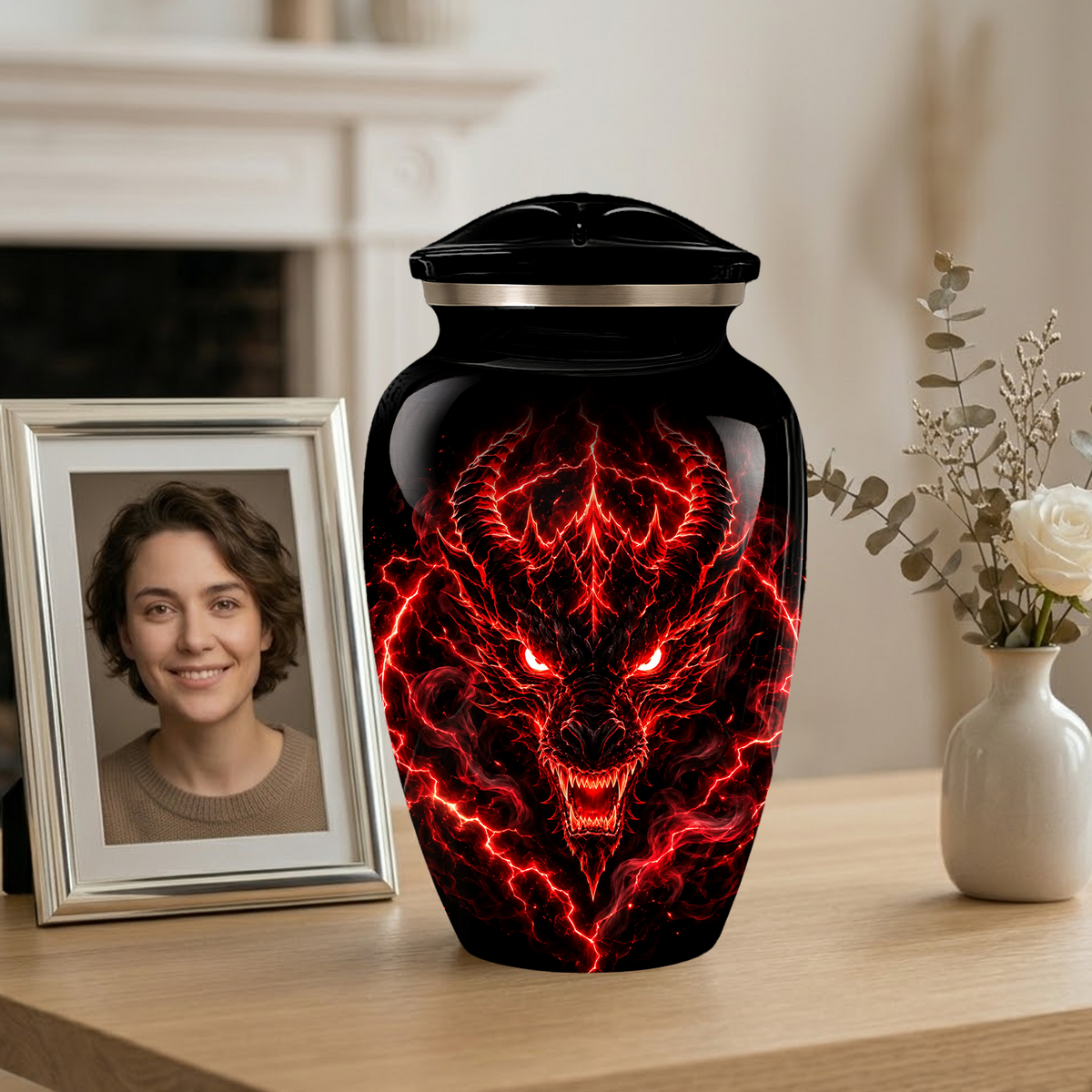 Red Dragon Cremation Urn for Ashes | Personalized Dragon Memorial Urn | Black & Red Fantasy Adult Urn