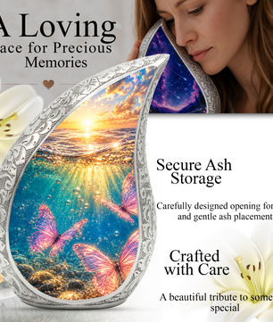 Butterfly Urn for Mom, Ocean Butterfly Cremation Urn,Keepsake Funeral Urn