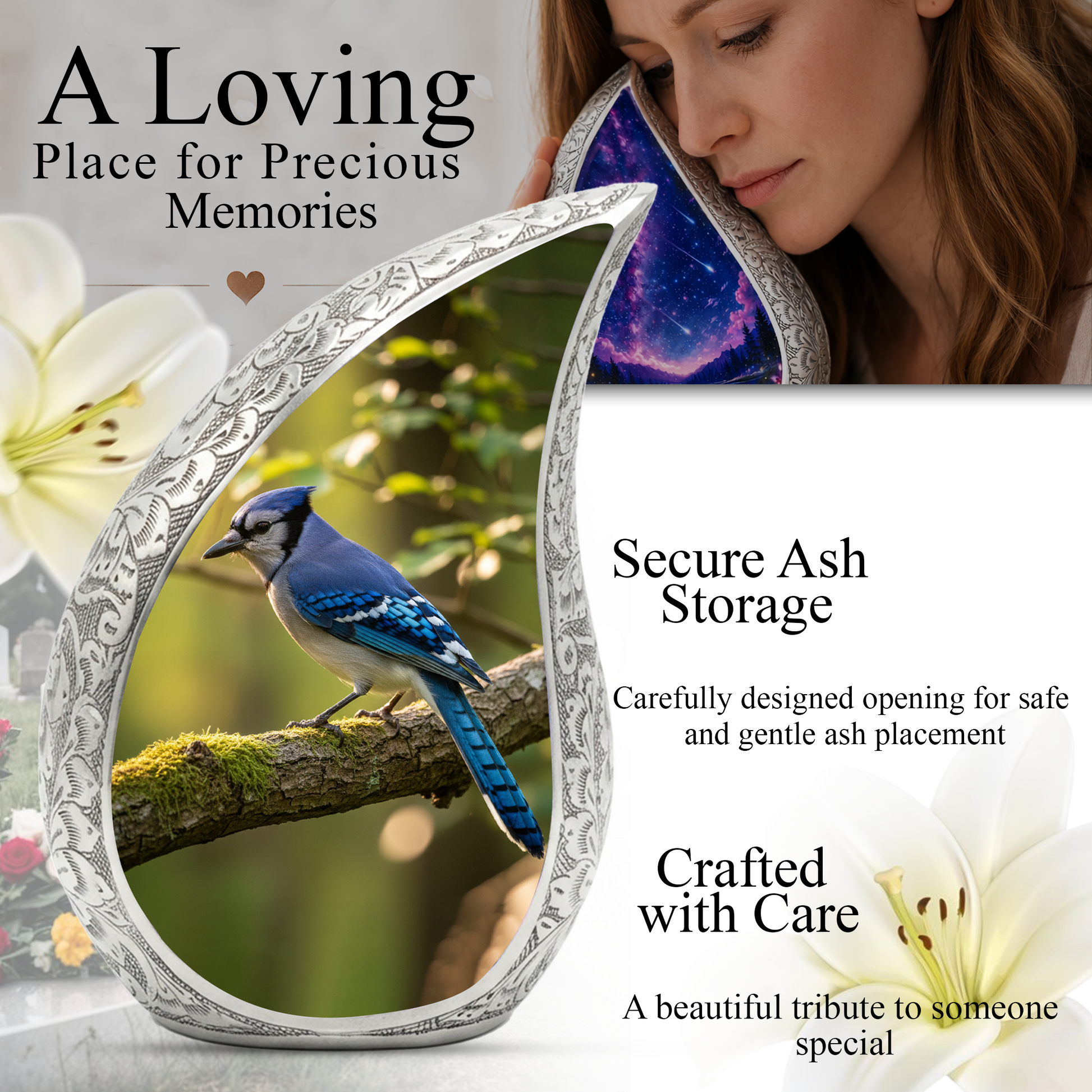 Blue Jay Memorial Urn for Mom | Personalized Funeral Urn