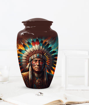 Native American Inspired Cremation Urn for Adult Ashes | Tribal Portrait Memorial Adult Urn