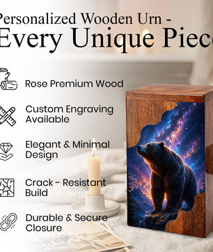 Bear Wooden Cremation Urn – Personalized Memorial Urn for Human Ashes