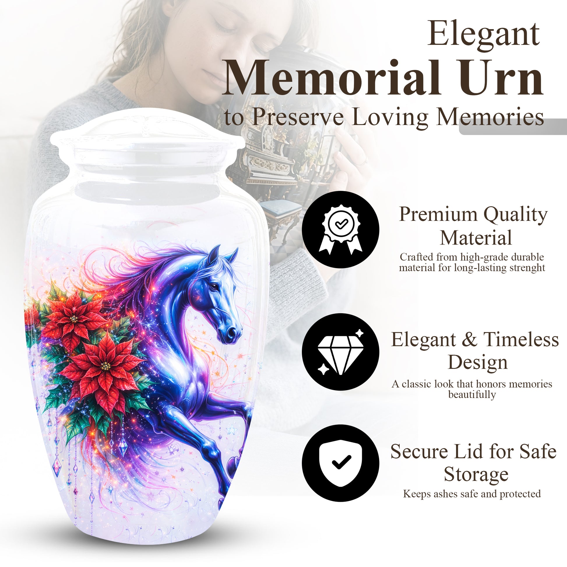Horse Urn for Mom, Beautiful Cremation Large Urn for Women