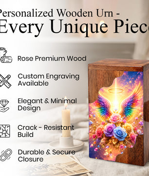 Angel Wings Wooden Cremation Urn – Heavenly Memorial Urn for Human Ashes