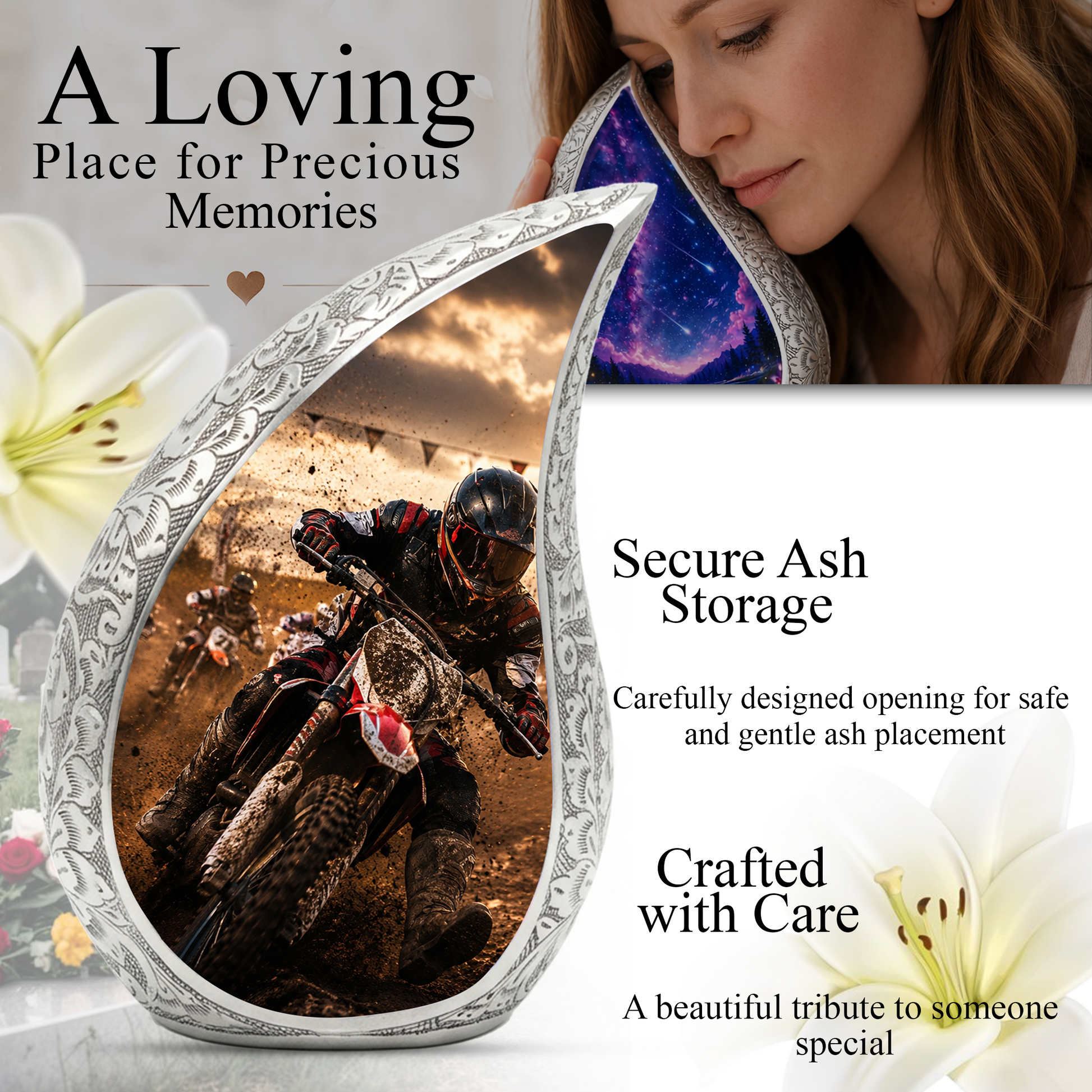 Motorcycle Rider Urn for Dad | Adult Male Cremation Urn for Ashes | Motorcycle Urns for Men