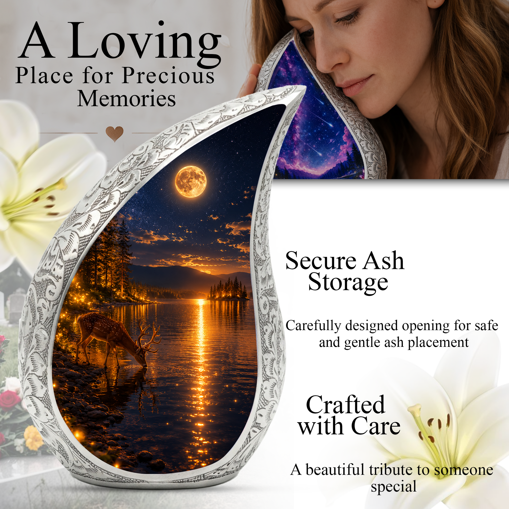 Moonlit Deer Urn for Mom- Deer Cremation Urn for Women| Keepsake Urn For Ashes