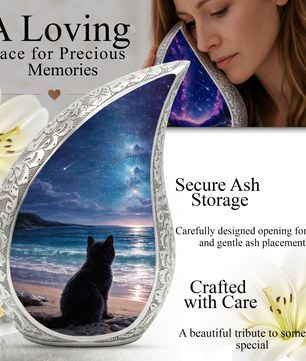 Personalized Cat Urn, Moonlight Beach Cat Urn for Ashes-Memorial Urn For Ashes