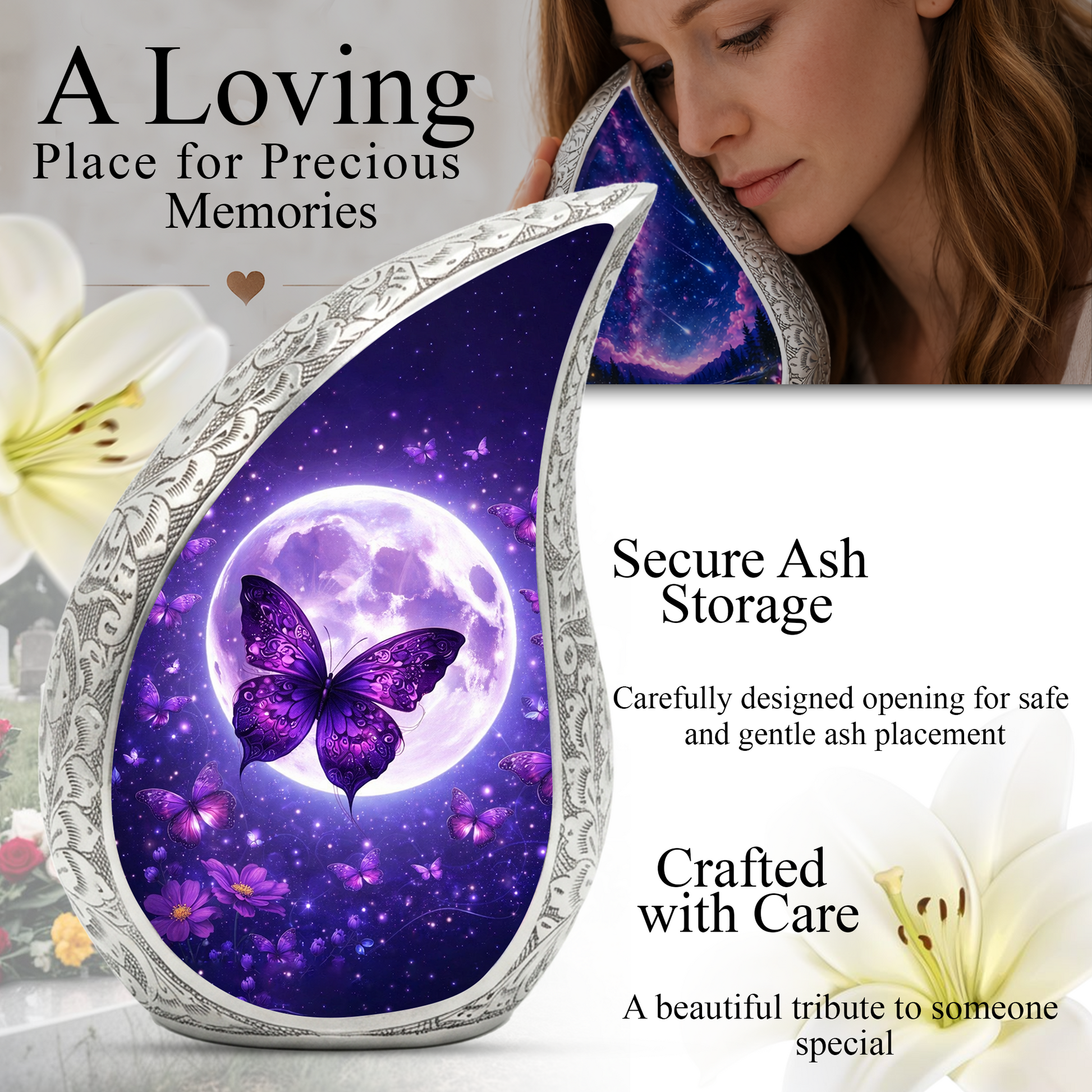 Purple Butterfly Adult Urn for Human Ashes – Premium Purple Butterfly Cremation Urn