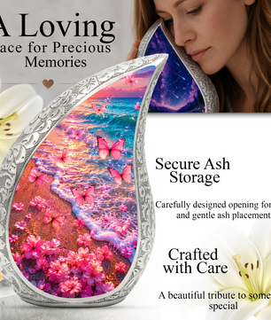Pink Butterfly Beach Ocean Urn for Human Ashes | Butterfly Cremation Urn for Mom,