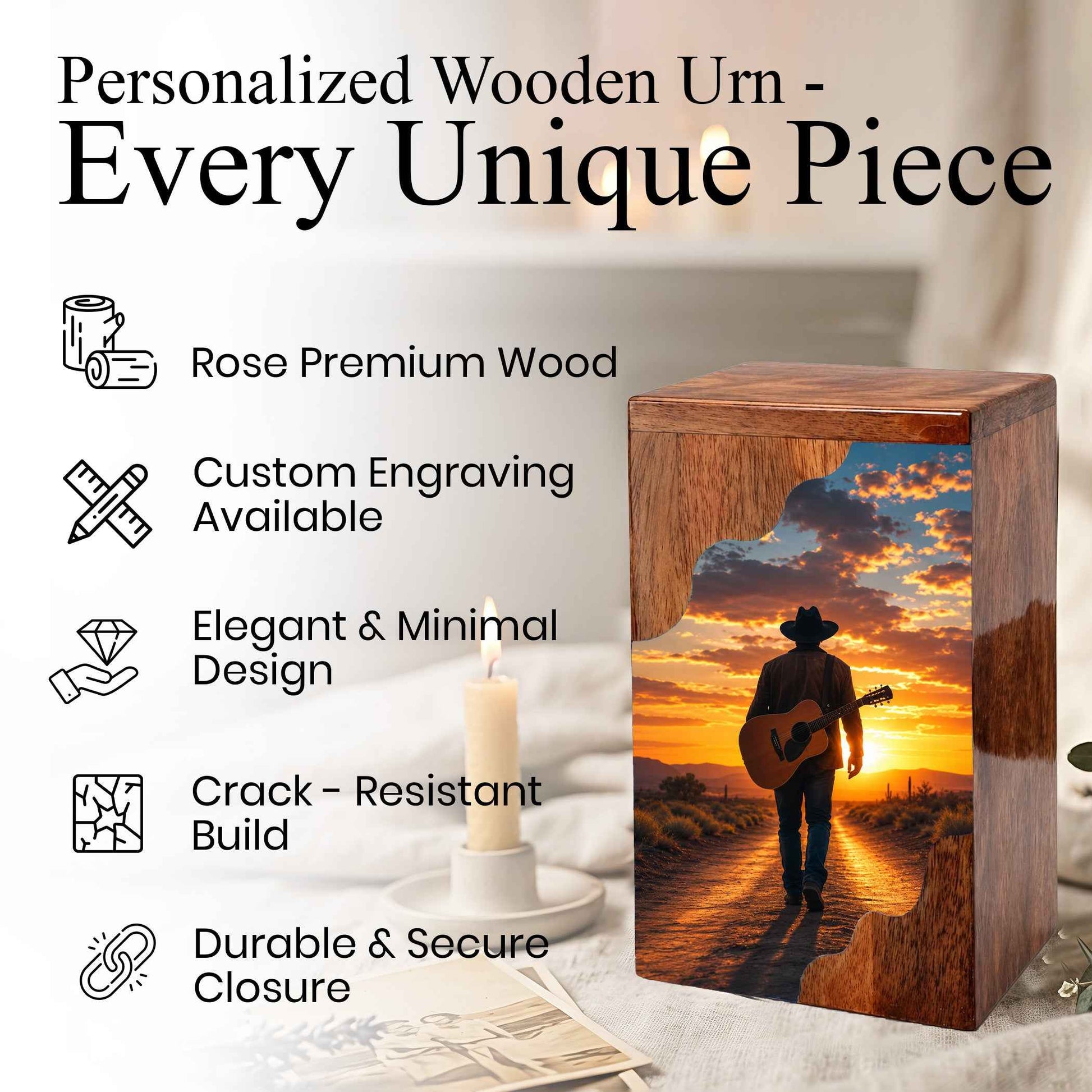 Guitar Wooden Cremation Urn – Wooden Urn for Human Ashes