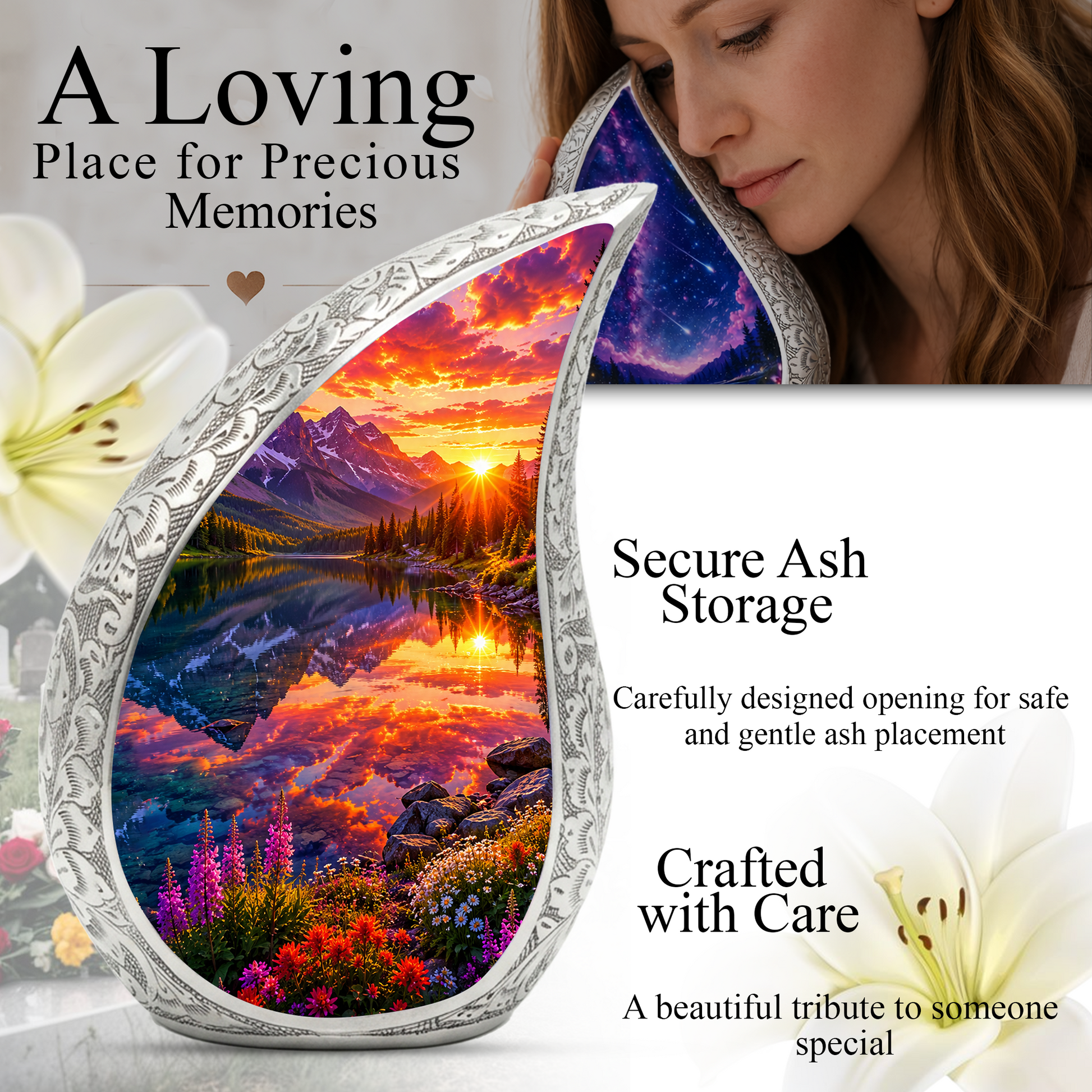 Mountain Lake Cremation Urn for Mom & Dad | Beautiful Landscape Adult Urn