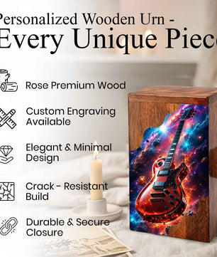 Guitar Wooden Cremation Urn – Wooden Urn for Human Ashes