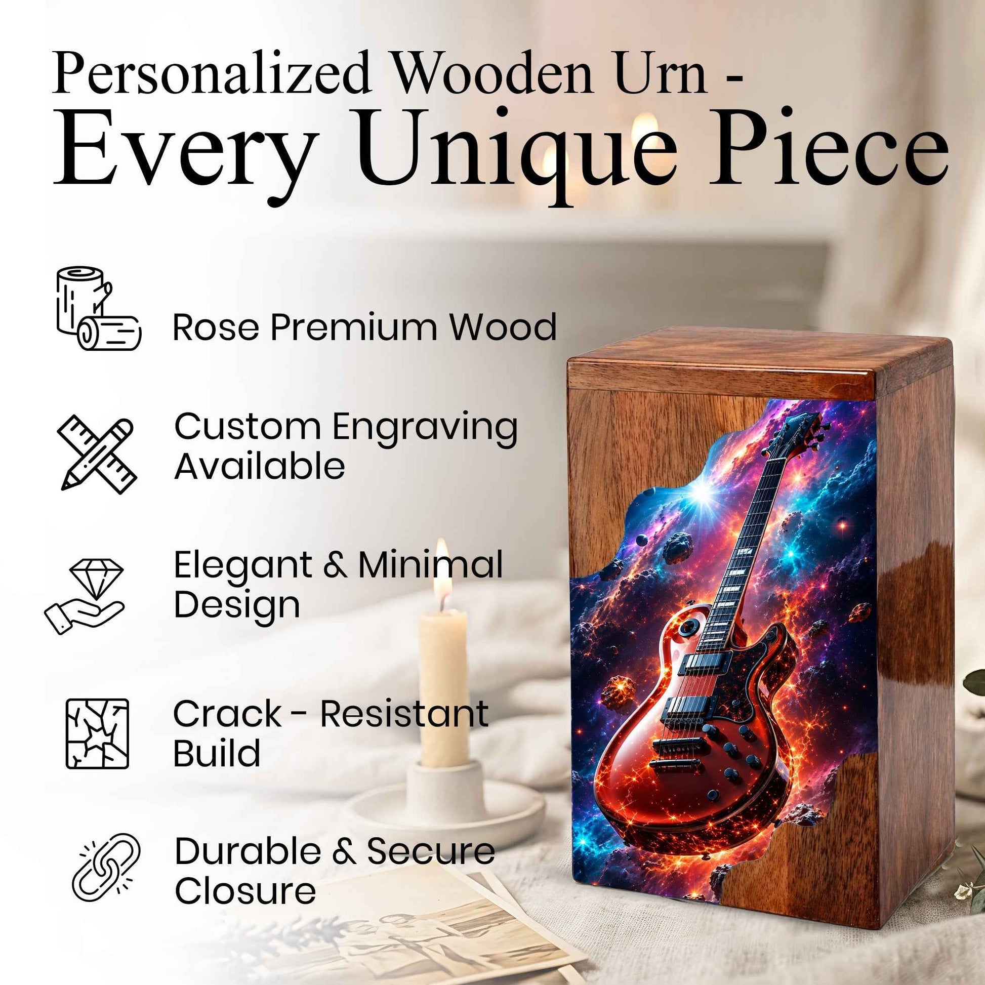 Guitar Wooden Cremation Urn – Wooden Urn for Human Ashes