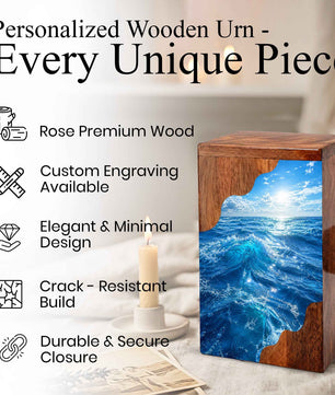 Ocean Wave Wooden Cremation Urn – Wooden Urn for Human Ashes