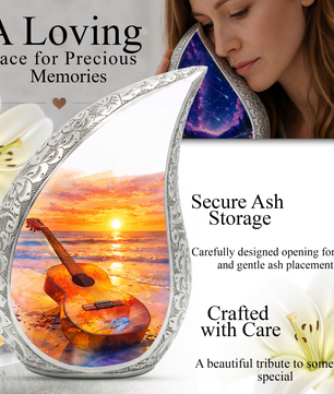 Beach Guitar Memorial Urn for Mom Dad, Funeral Urn for Human Ashes