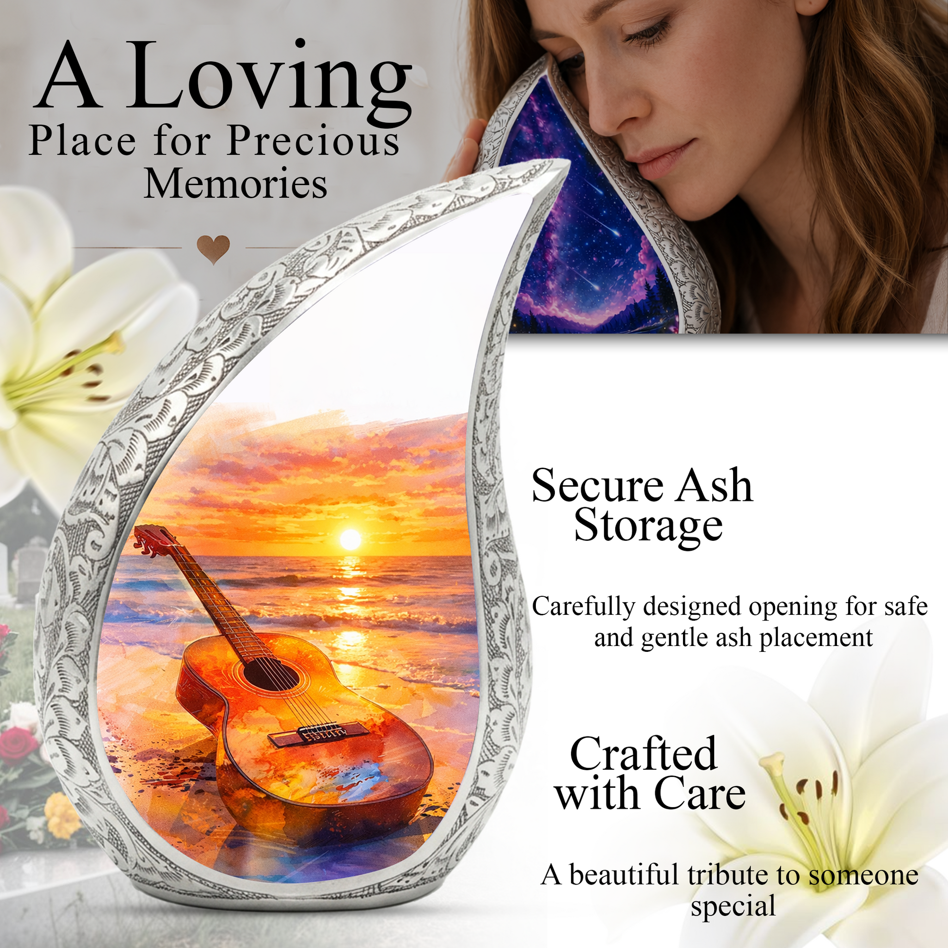 Beach Guitar Memorial Urn for Mom Dad, Funeral Urn for Human Ashes