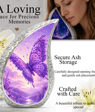 Butterfly Urn for Human Ashes | Purple Floral Adult Cremation Urn | Beautiful Butterfly Memorial Urn for Ashes