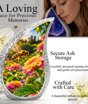 Honey Bee Cremation Urn for Adult Ashes, Bee and Flower Memorial Urn