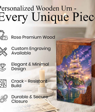 Wooden Cremation Urn for Human Ashes, Sailing Ship Memorial Urn, Adult Cremation Urn