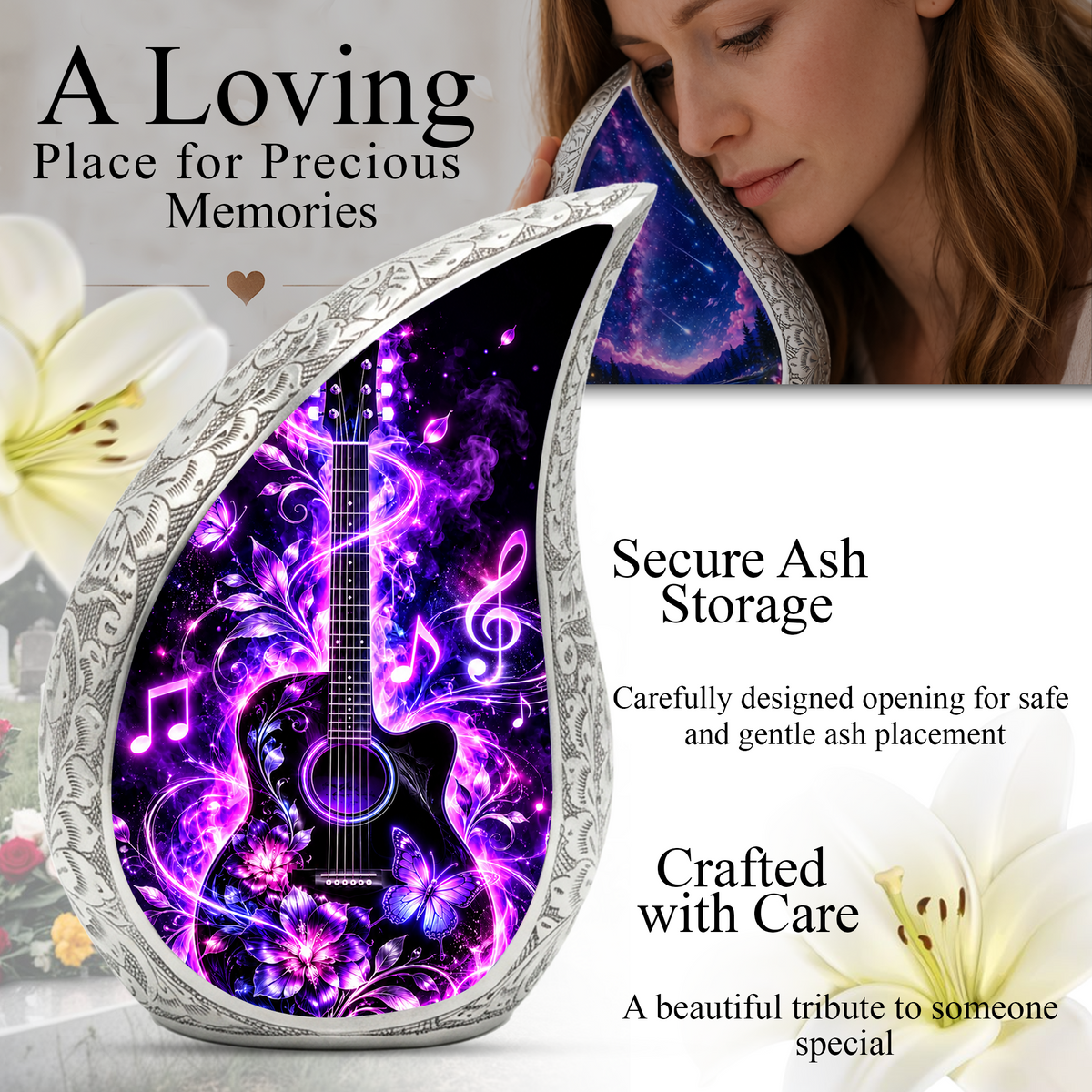 Guitar Adult Urn for Ashes, Music Lover Keepsake  Cremation Urn for Human Ashes