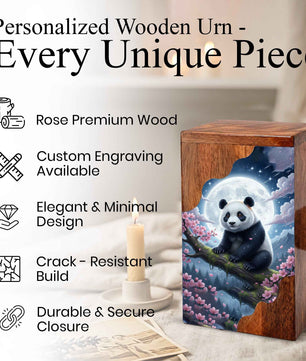 Wooden Cremation Urn – Moonlit Panda Memorial Urn | Custom Memorial Urn for Mom, Dad & Loved Ones